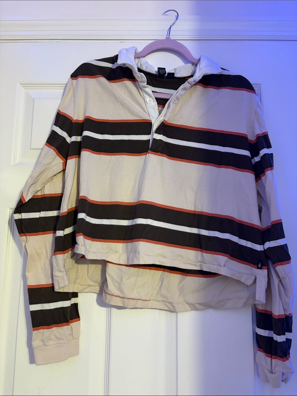 Volcom Striped Crop Rugby Top - Black, Cream & Red